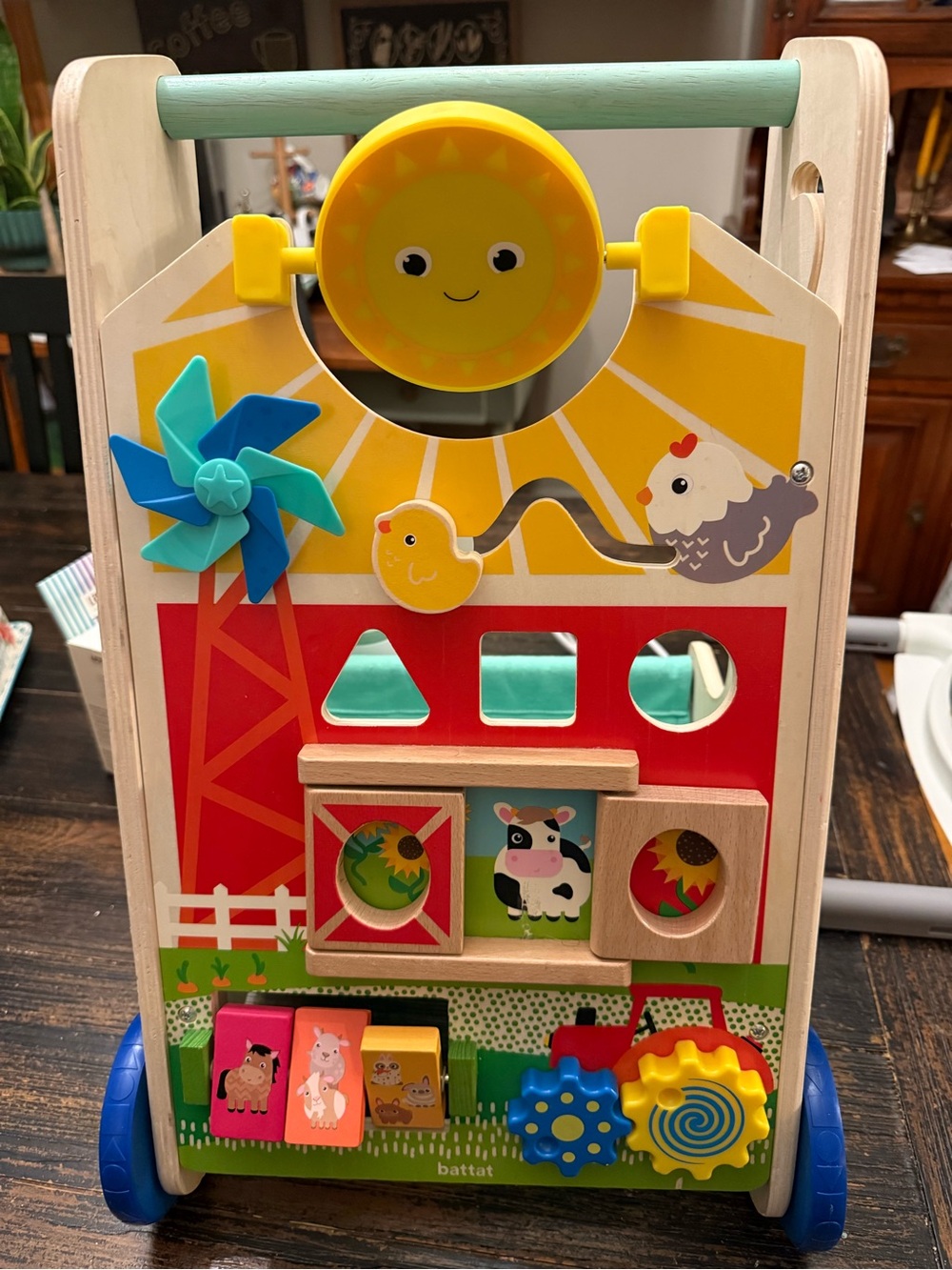 Wooden Farm Activity Walker with Yellow Sun & Blue Pinwheel